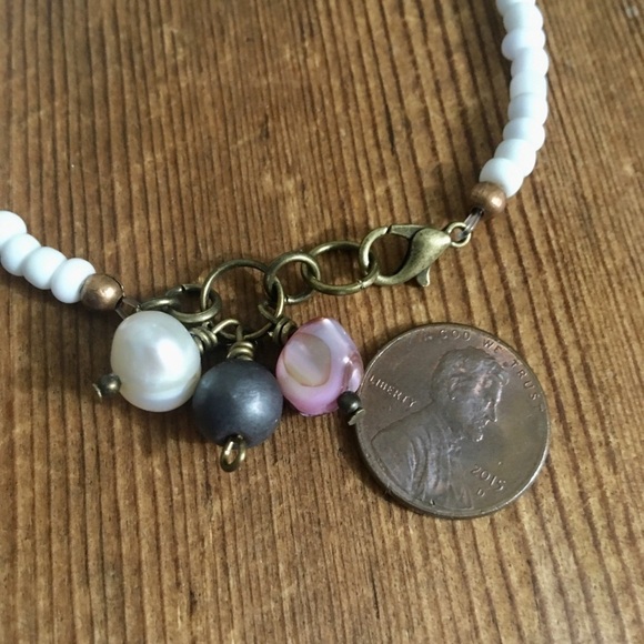 Ladies White Beaded Charm Bracelet,  Handmade Ladies Bracelet with Beaded Charms - Picture 4 of 5